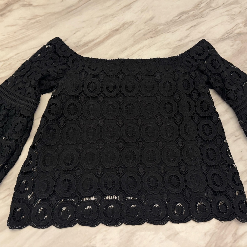 Lulu's Black Laced Off The Shoulder Blouse Size Med Excellent-Condition - Picture 4 of 8